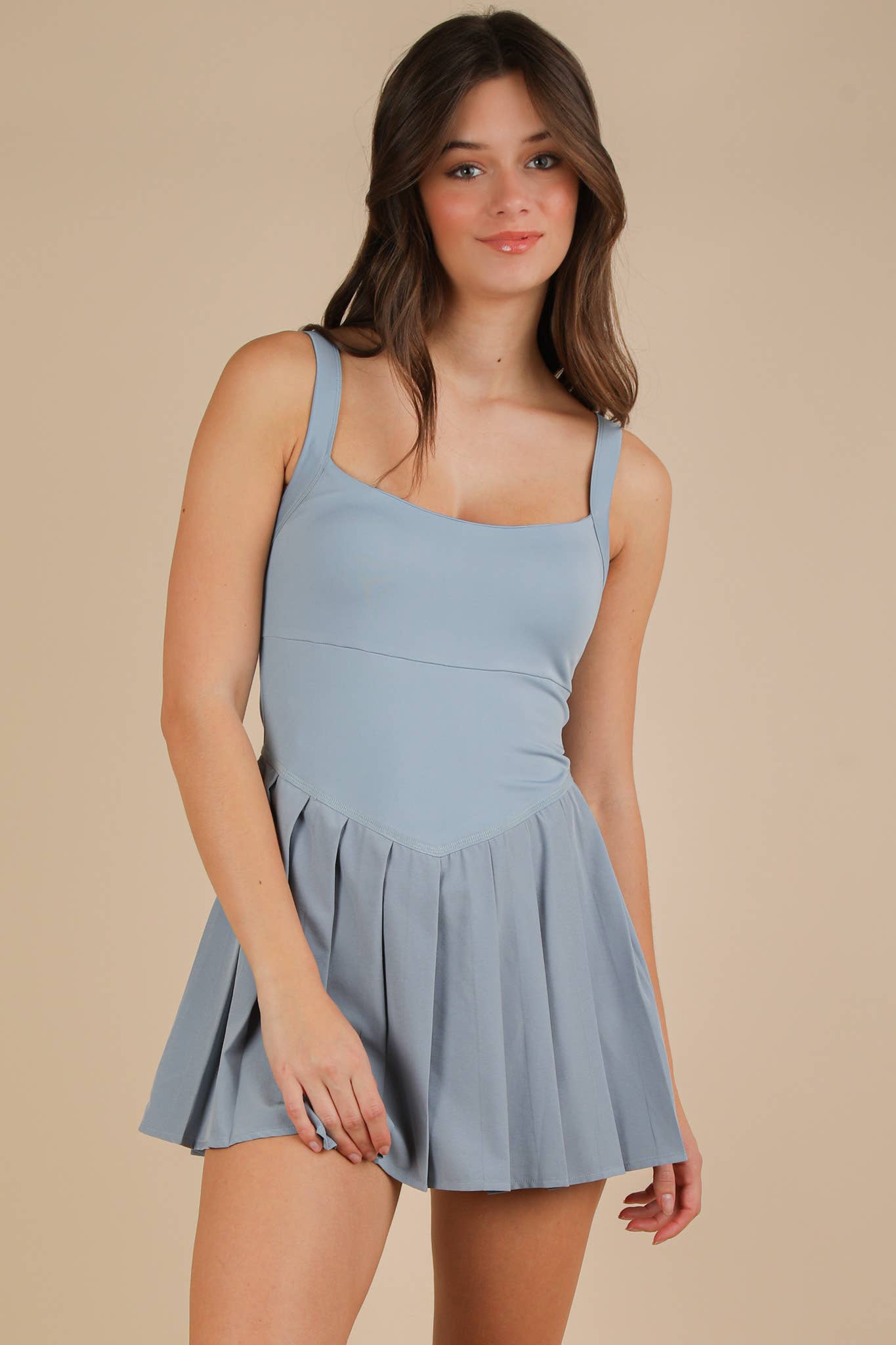 ND31725-Pleated Skirt Activewear Dress W/ Under Shorts