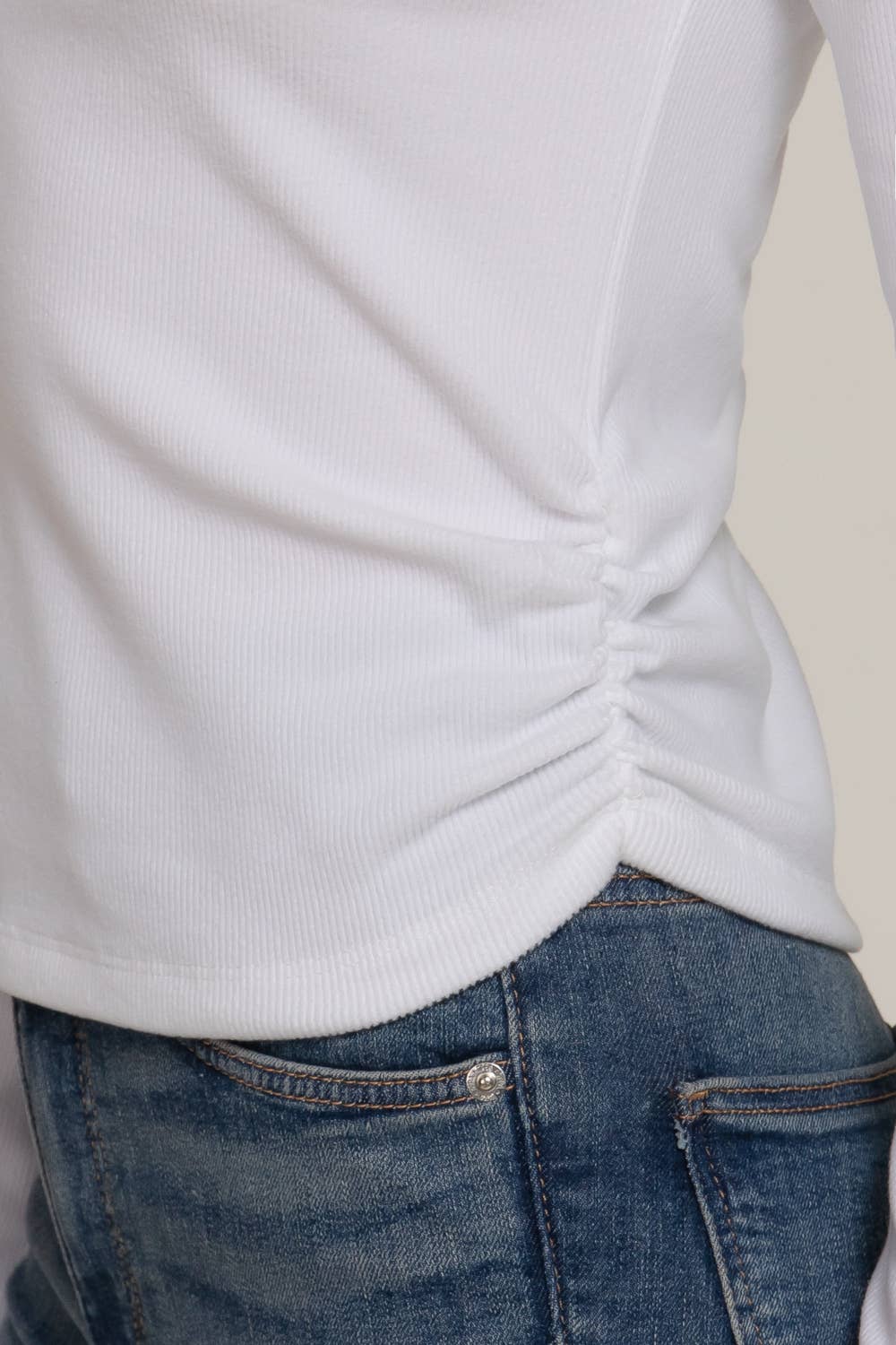 Long Sleeve Turtle Neck Side Detail Brushed Rib Top