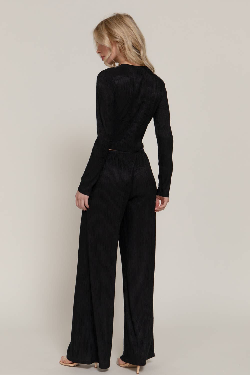 Long Sleeve Crew Neck Top & Waist Tie Long Pants Set