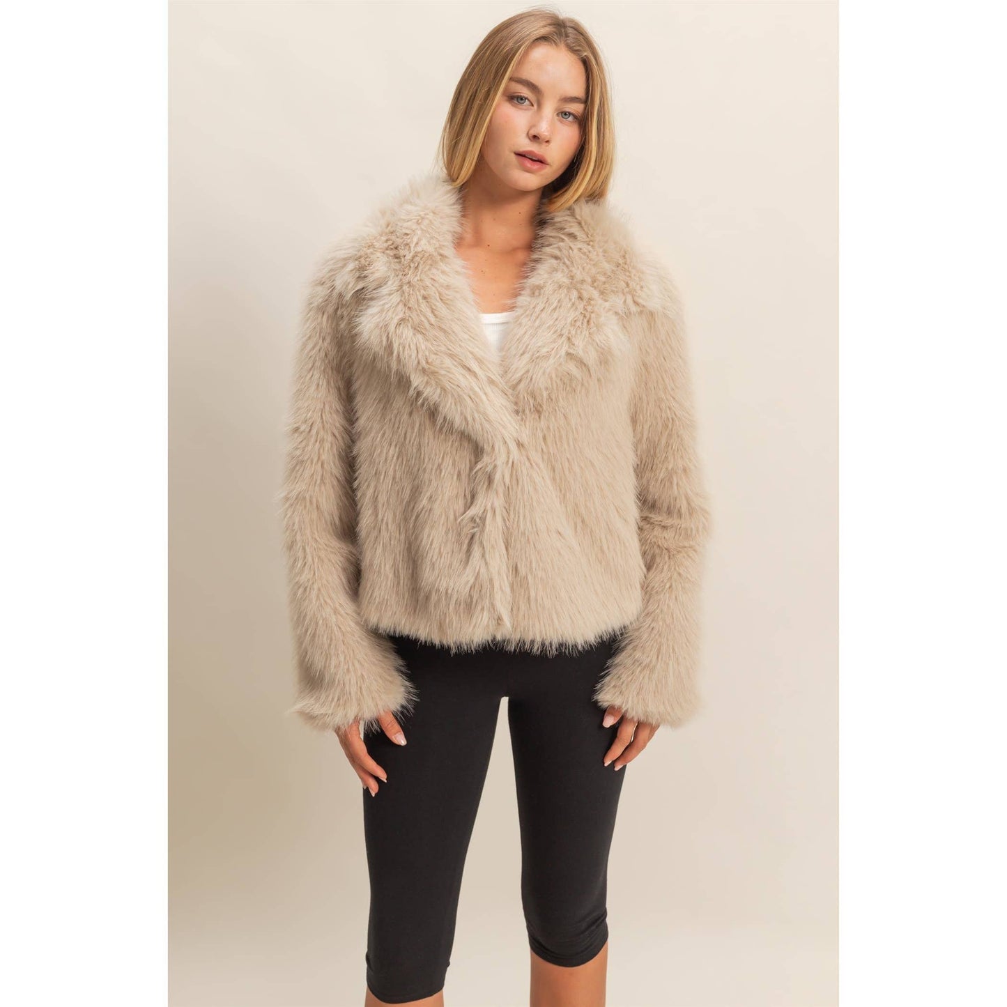 Shawl Collar Faux Fur Jacket