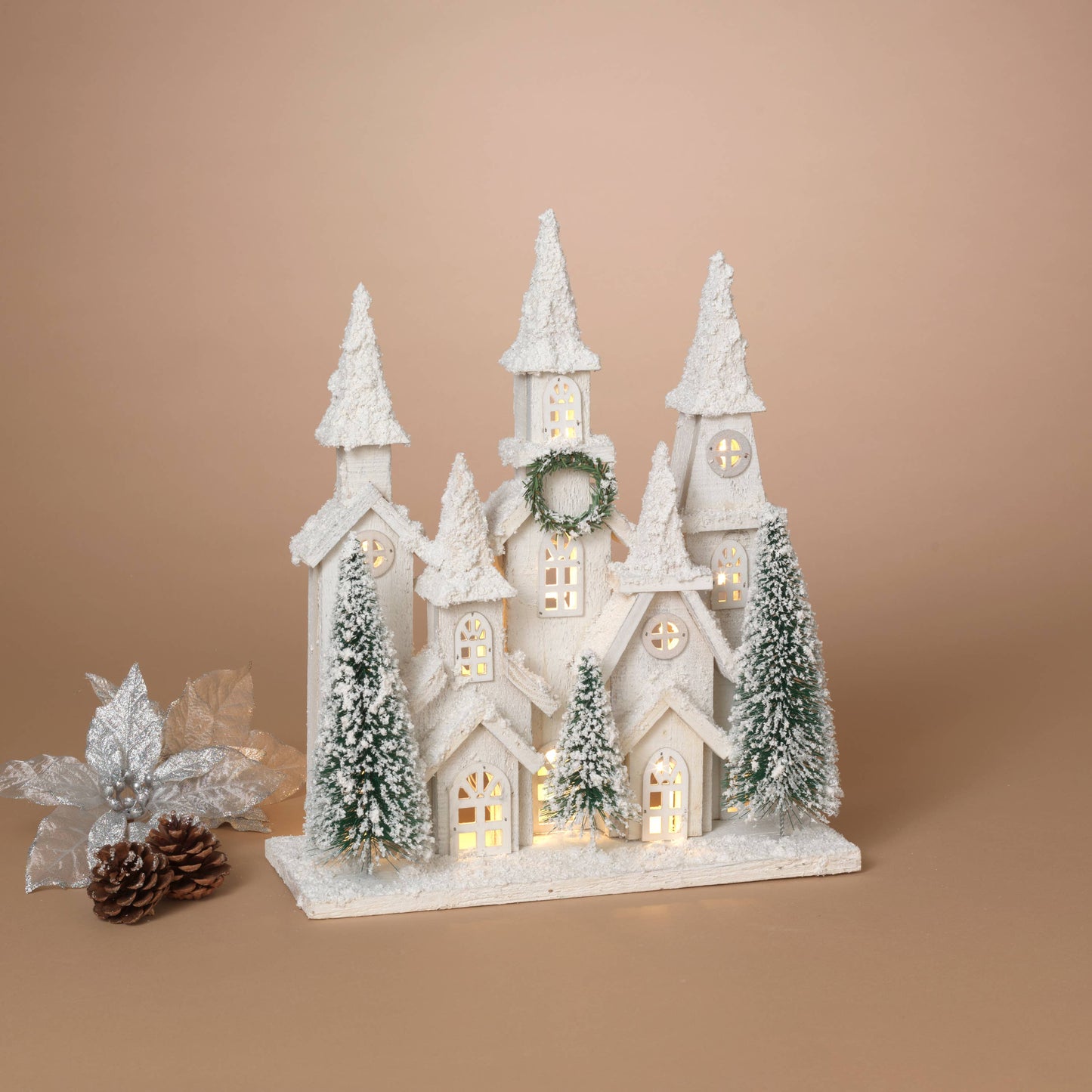 Christmas 16.4"H B/O Lighted Holiday Wood House w/ Tree & Ti