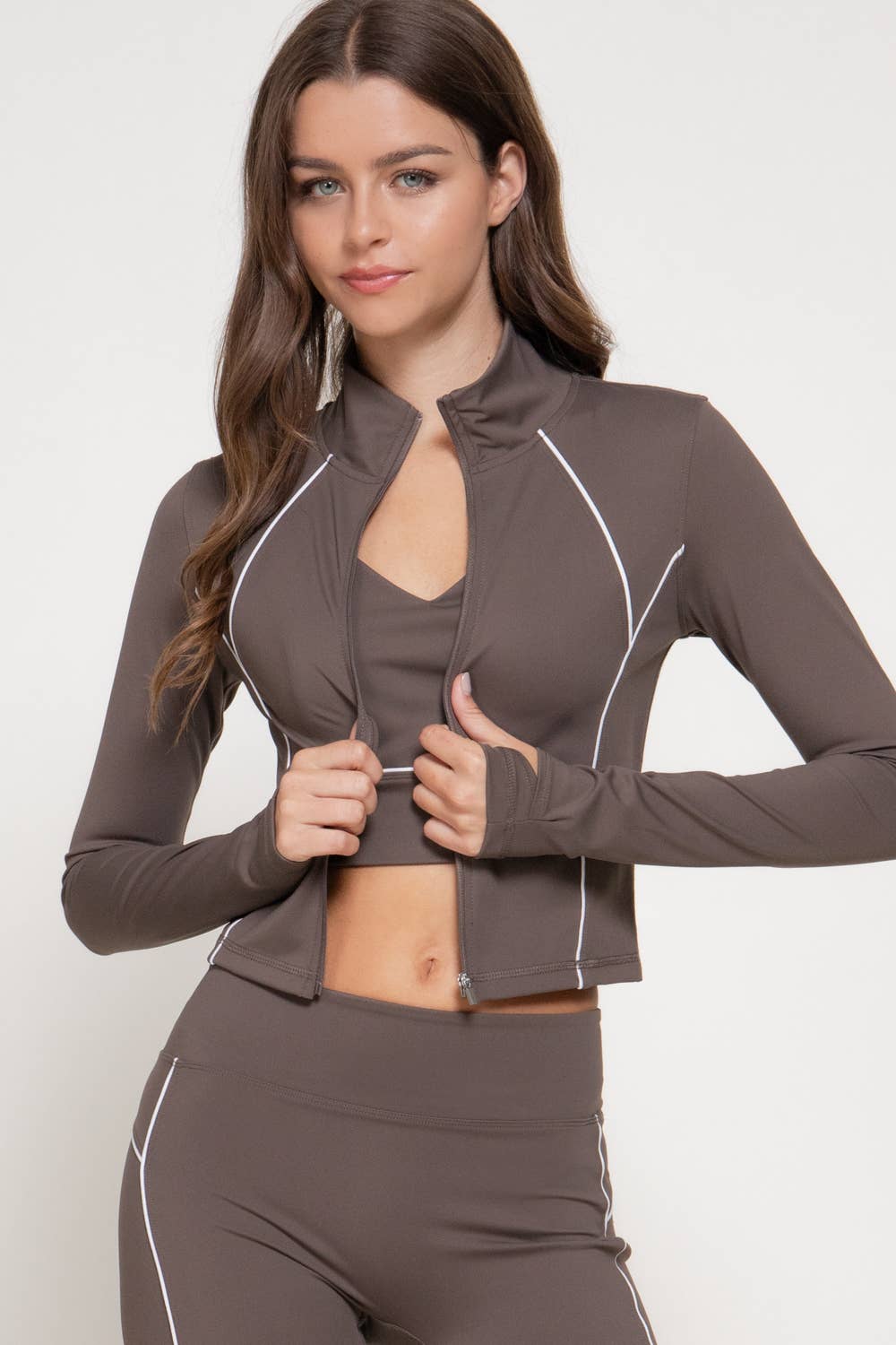 Long Sleeve Piping Detail Active Wear Jacket