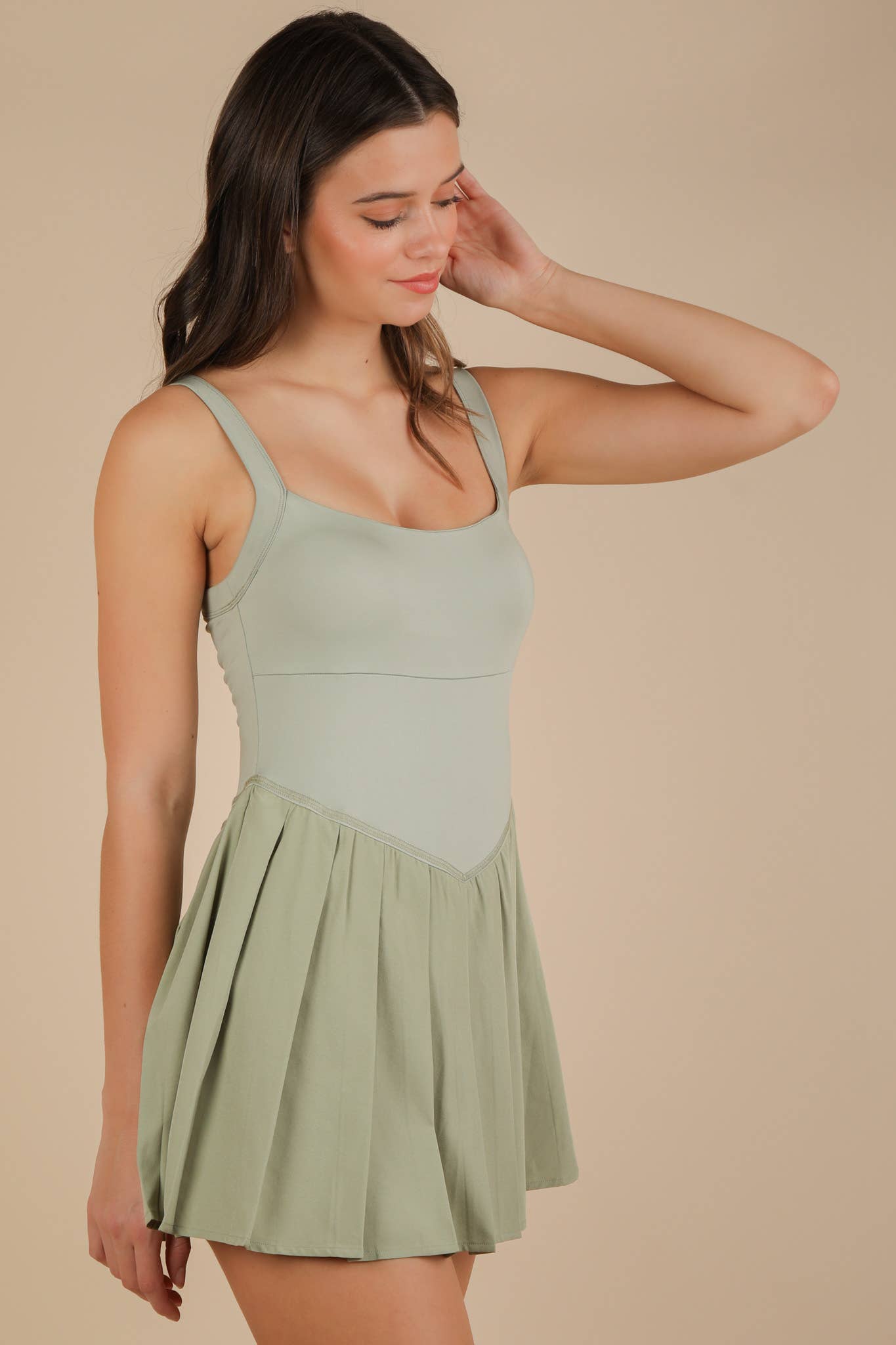 ND31725-Pleated Skirt Activewear Dress W/ Under Shorts