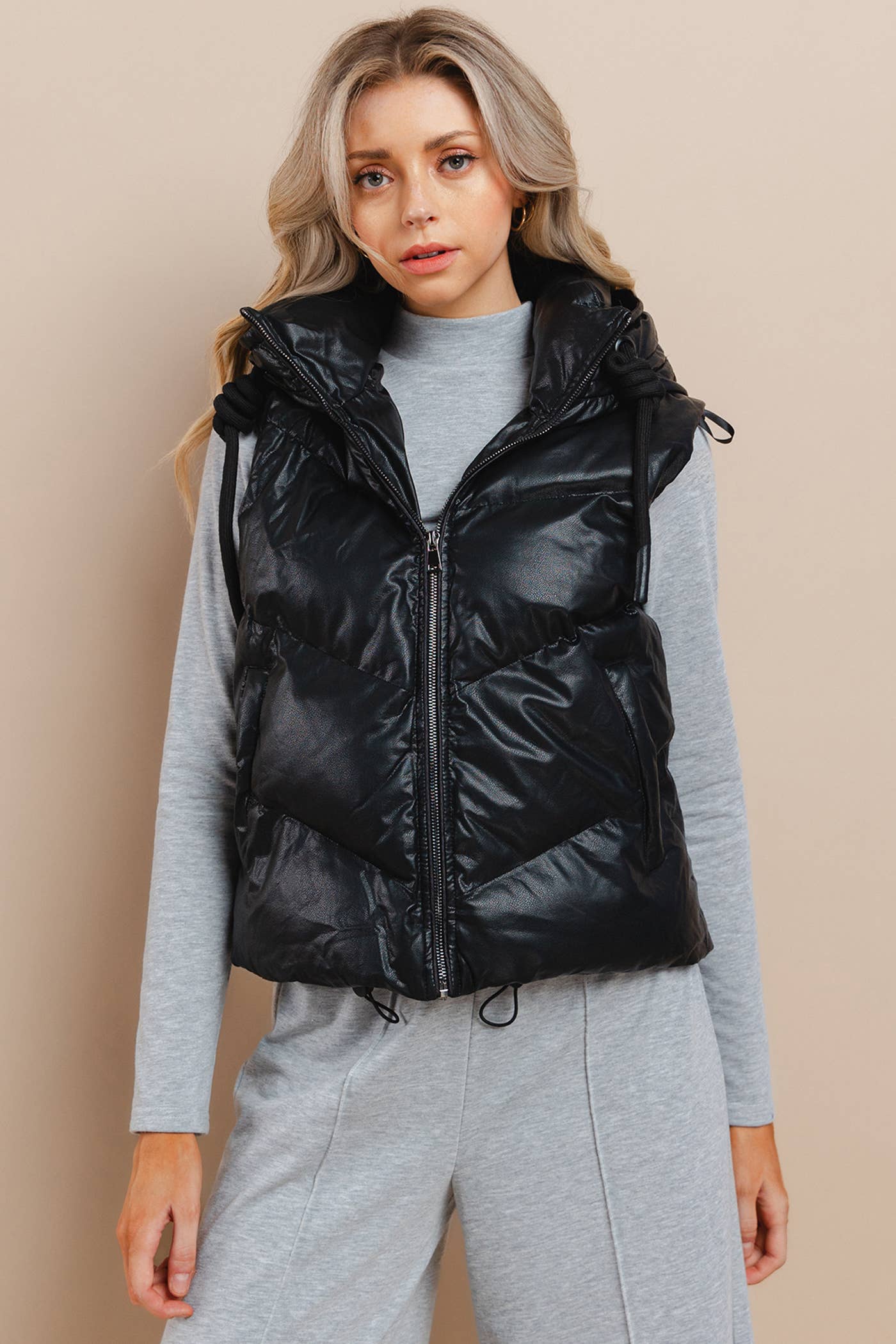 CV1170-Faux Leather Puffer Vest