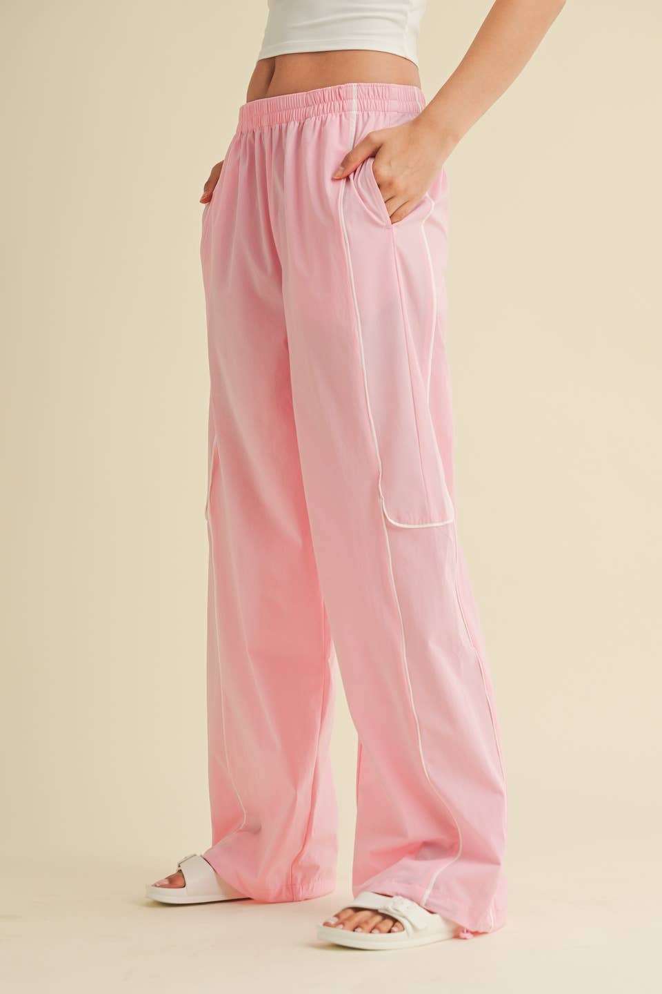 Nylon Track Pants with Contrast Piping