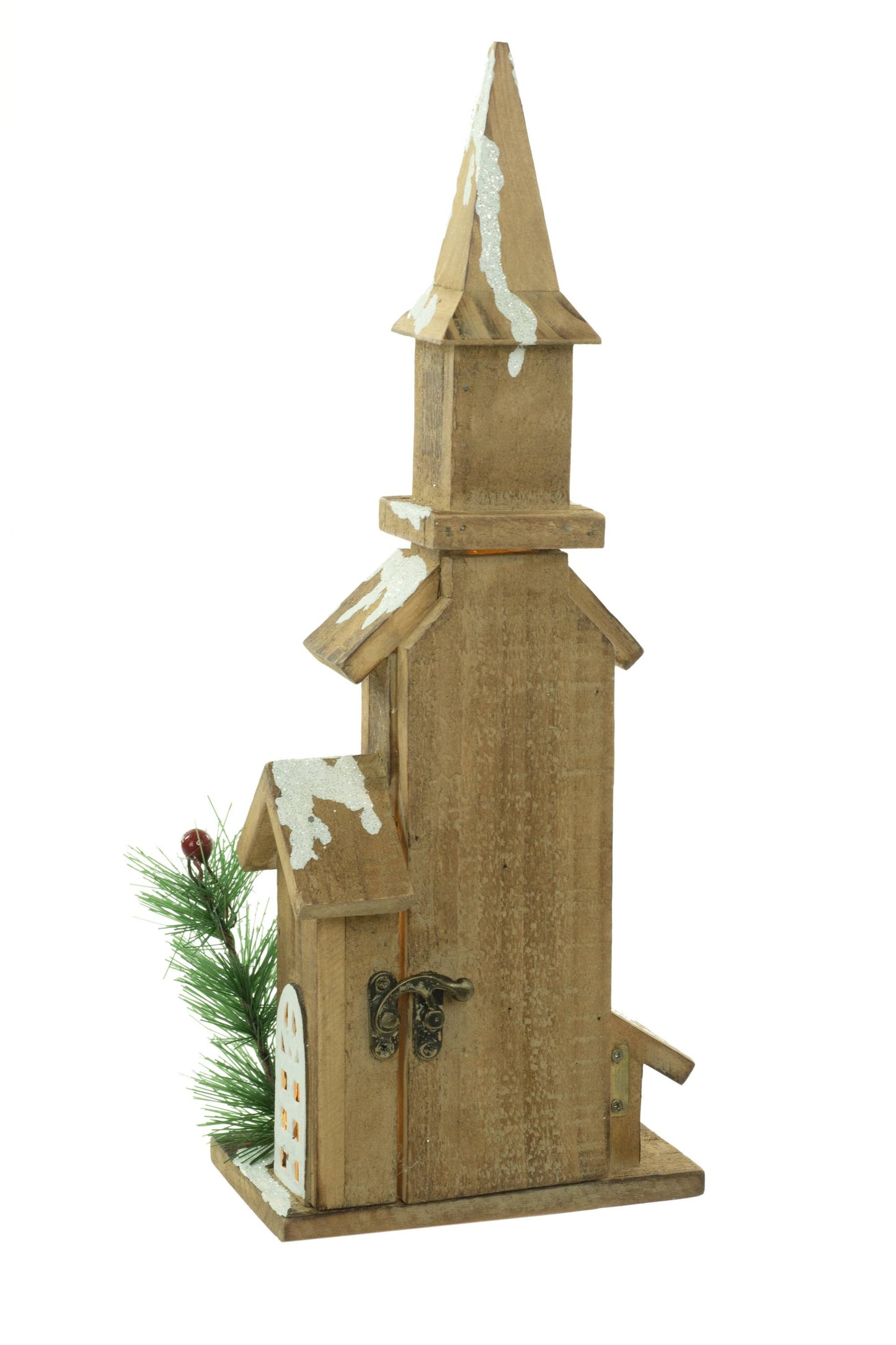 Cream Illuminated Snow-Covered Church Display