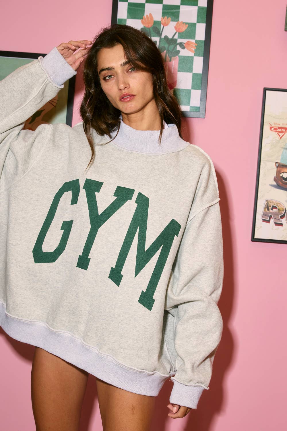 IT2594-GYM 'GYM & BED' Print Reversible Mockneck Sweatshirt