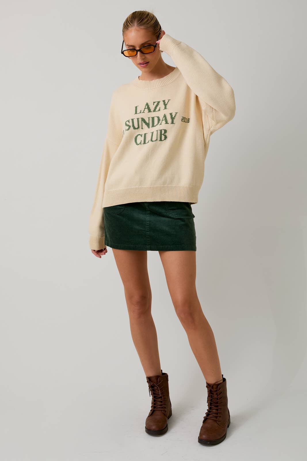 ROUND NECK 'LAZY SUNDAY CLUB' SWEATER TOP