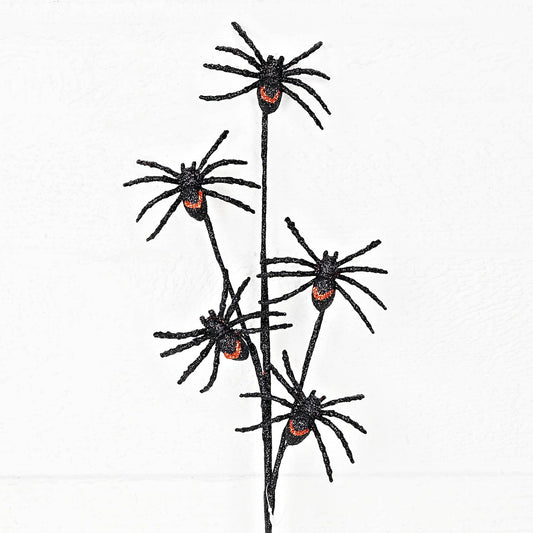 31905-Halloween-18in Spray-Glittered mini Black SpidersX5
