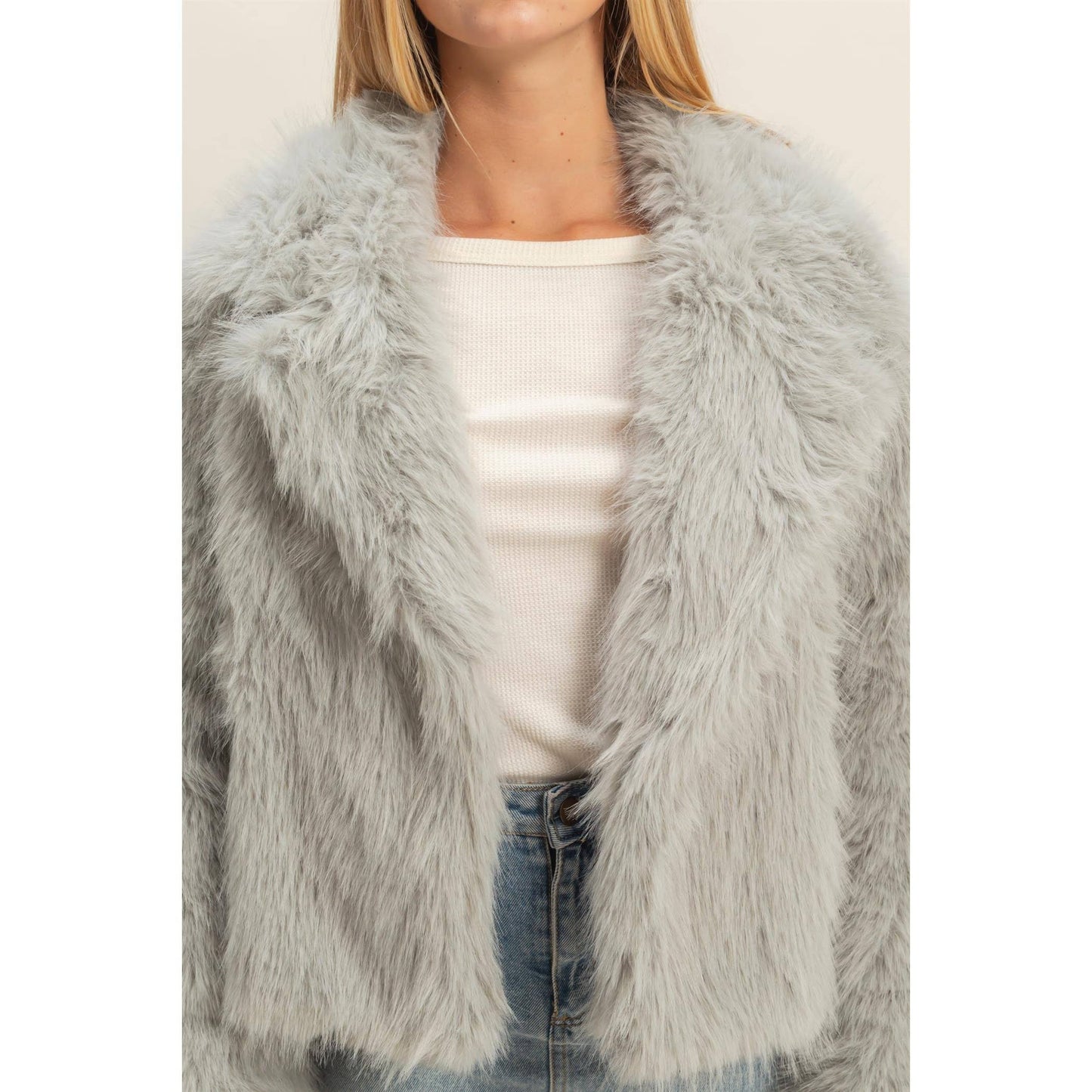 Shawl Collar Faux Fur Jacket
