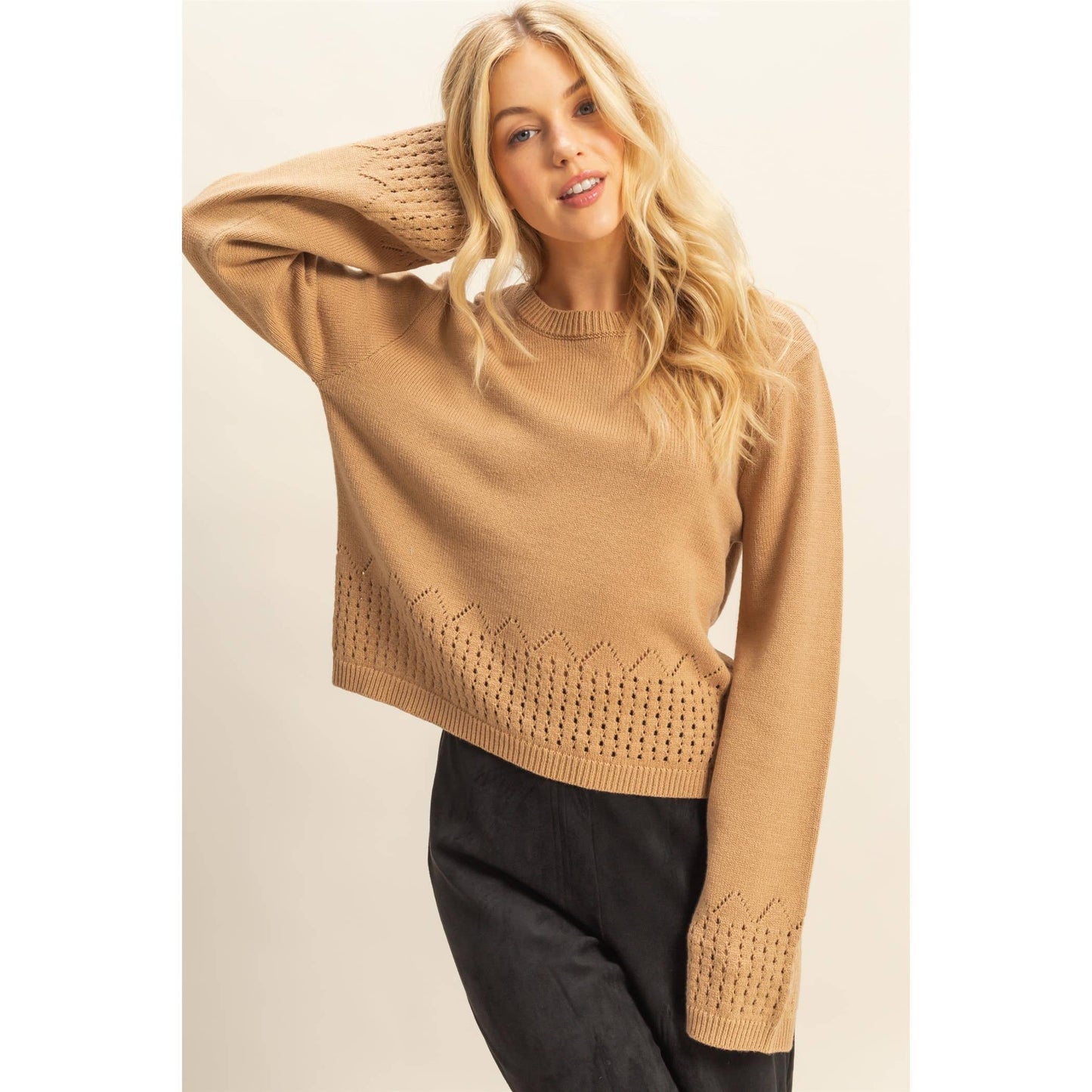Unique Eyelet Detailed Long Sleeve Sweater