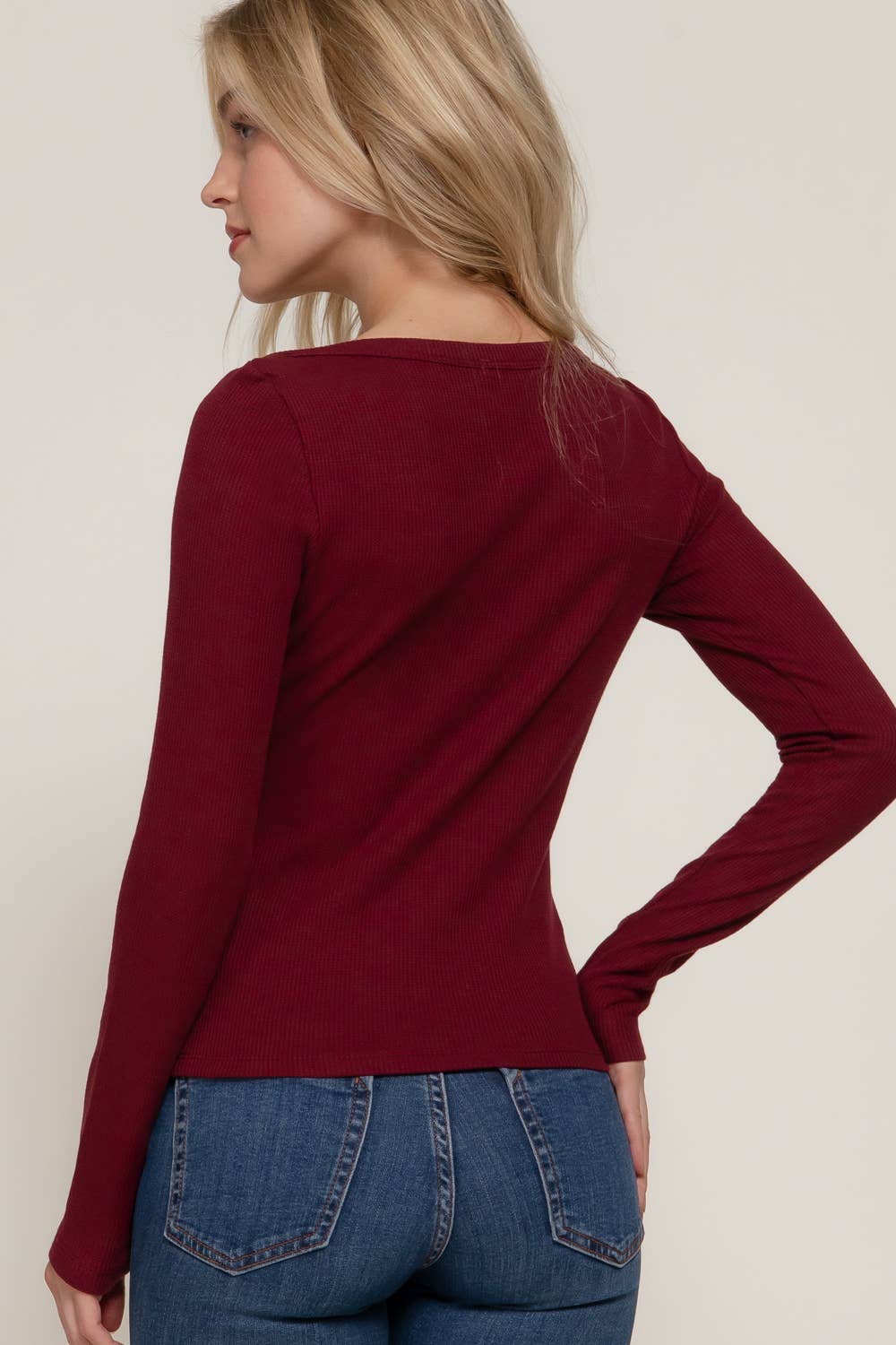 Long Sleeve Boat Neck Thermal Knit Top