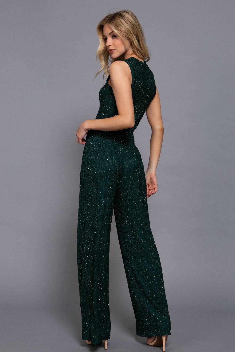 Sleeveless Top & Straight Wide Sparkling Knit Pant Set