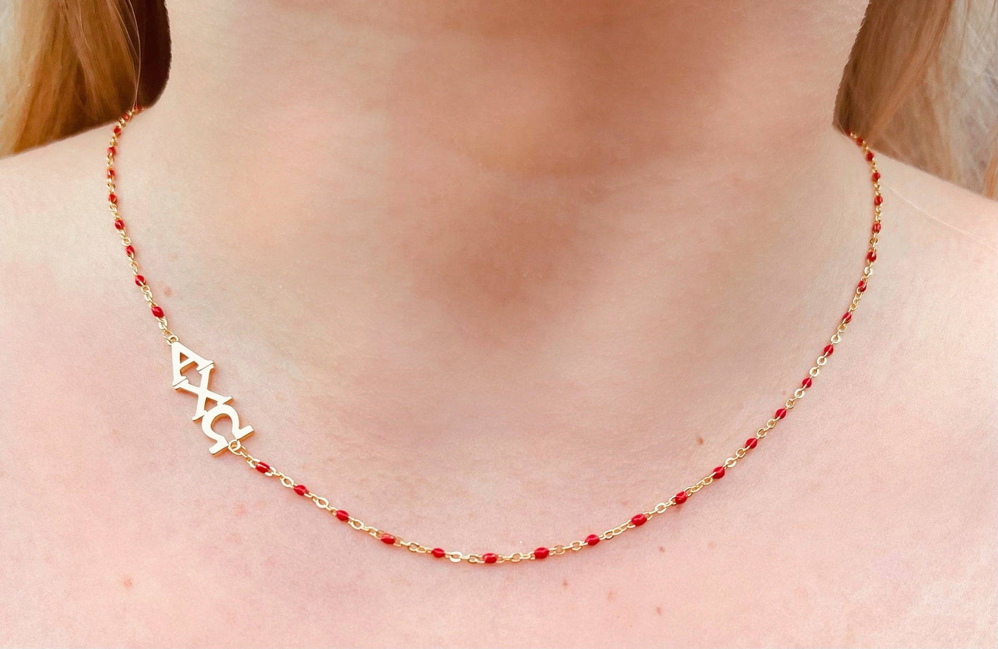 N201 AXO- The Alpha Chi Omega Necklace: Side Set ΑΧΩ Enamel Bead Necklace