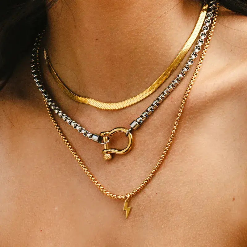 18K Gold Plated Stainless Steel Rope Buckle Necklace Jewelry