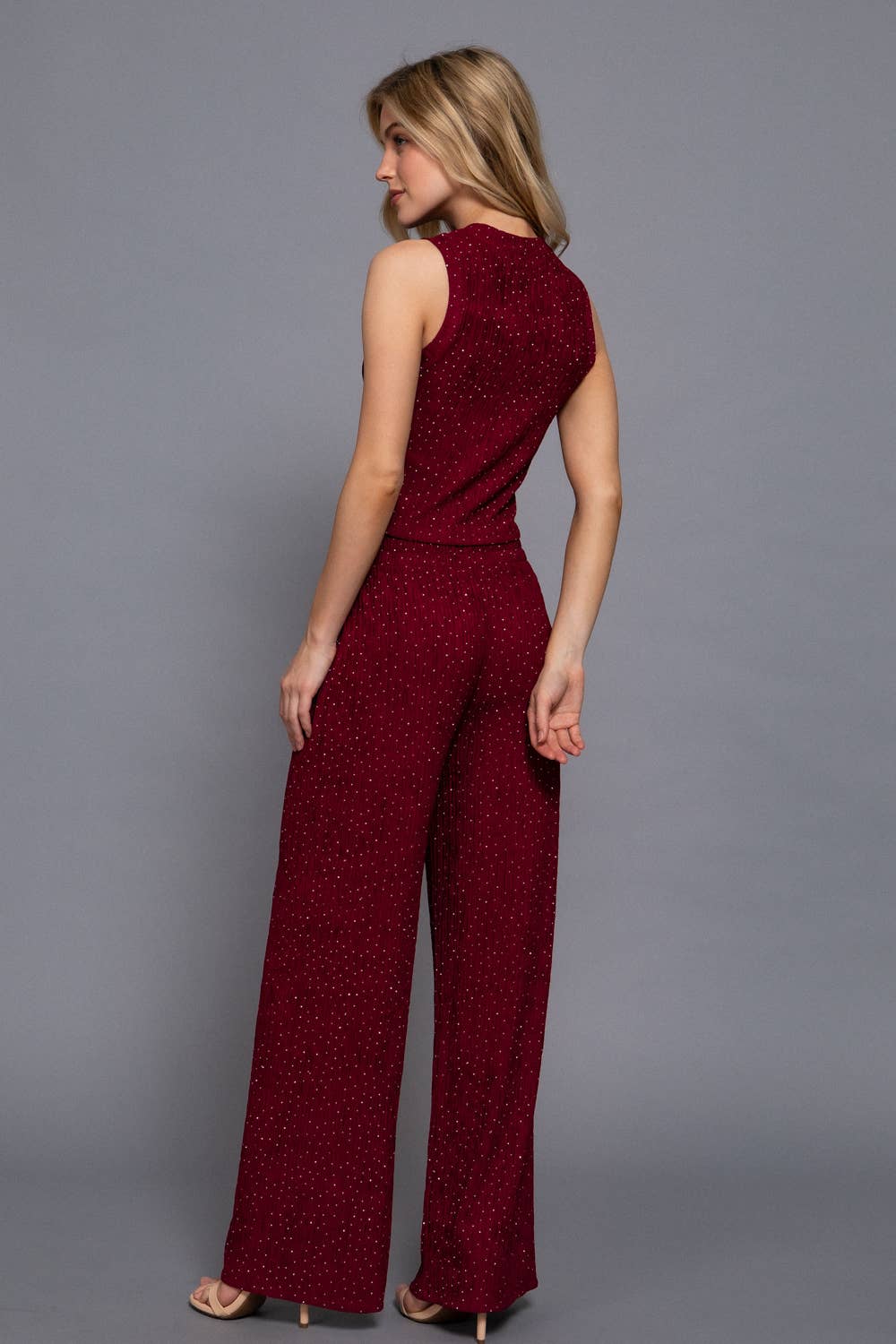 Sleeveless Top & Straight Wide Sparkling Knit Pant Set
