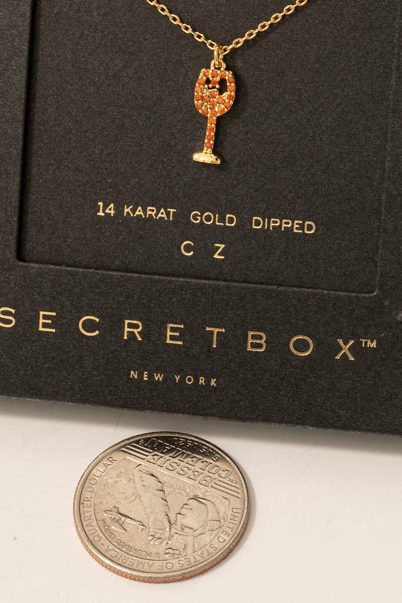 Gold Dipped Secret Box Wine Glass Necklace