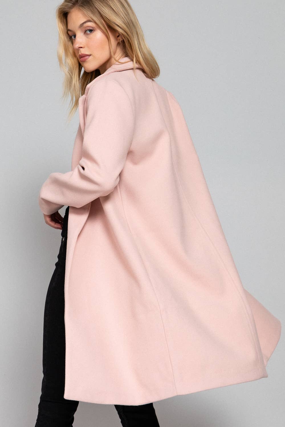 Long Sleeve Open Front Soft Felt Long Coat