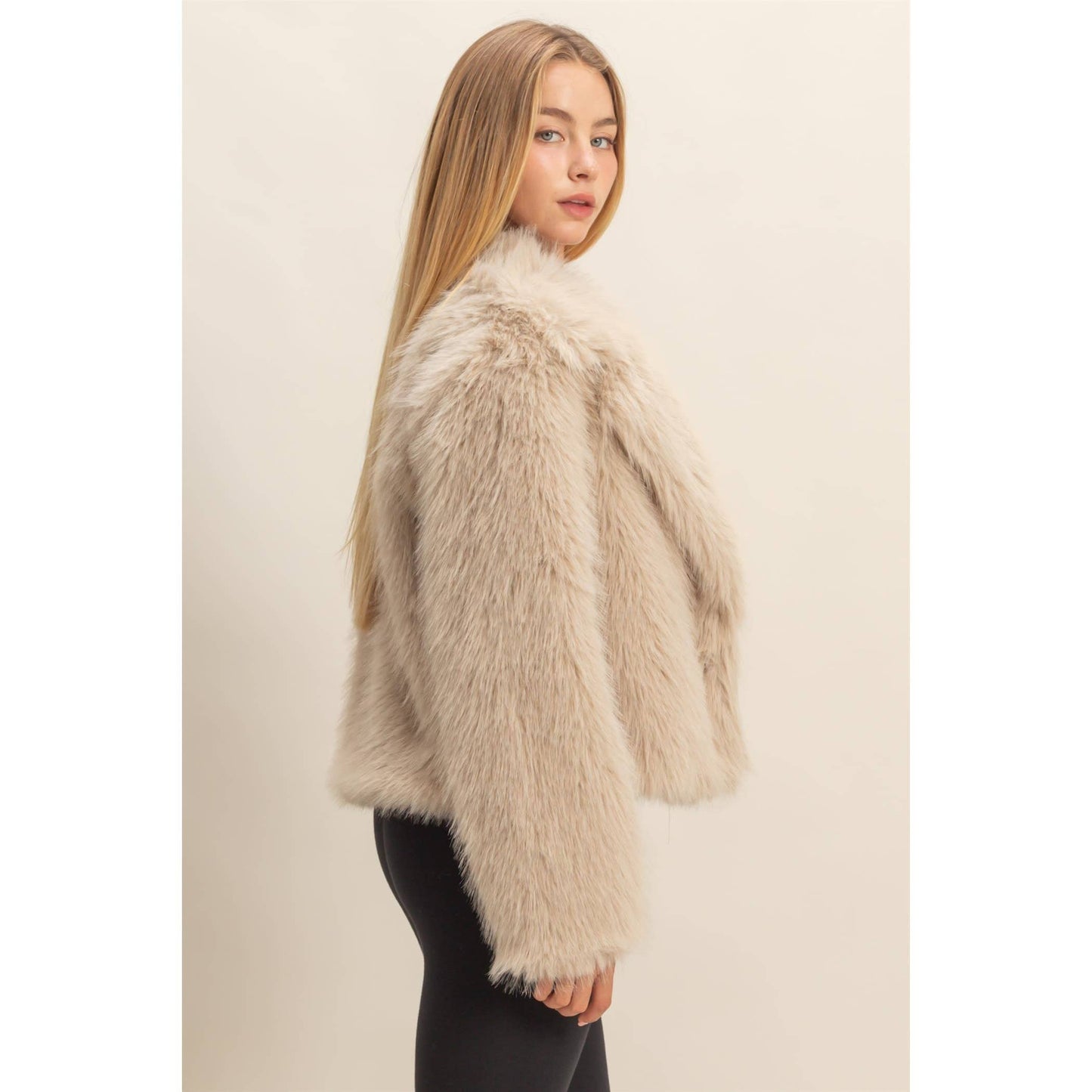 Shawl Collar Faux Fur Jacket
