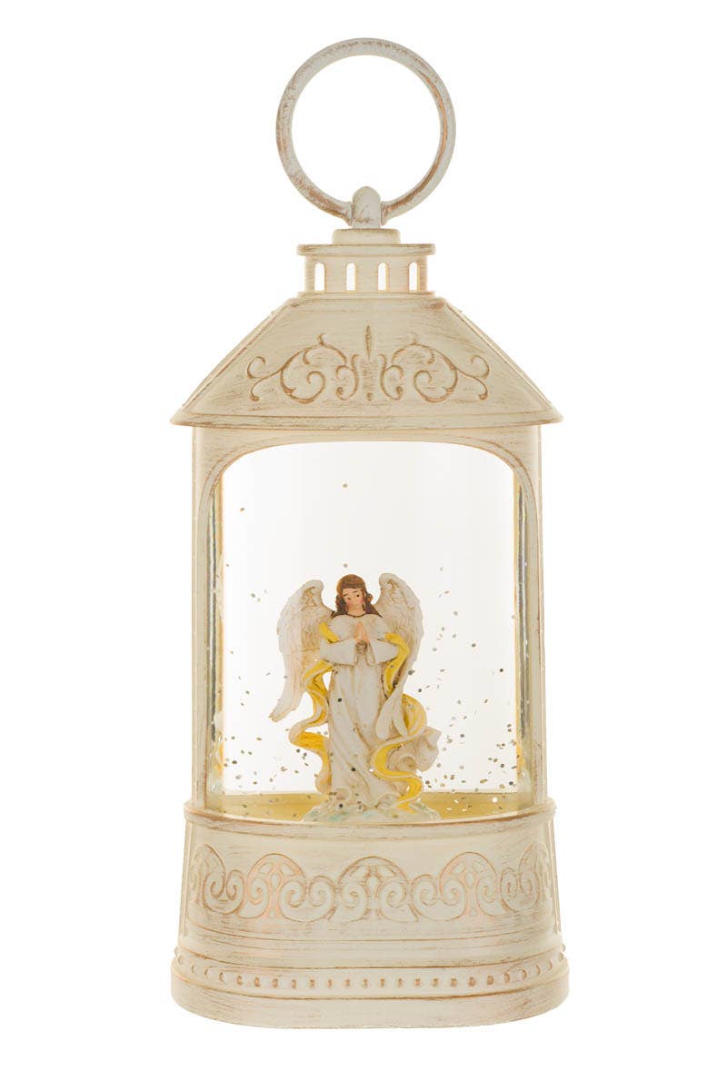 NEW-Musical White Led Lantern Snow Globe With Peaceful Angel