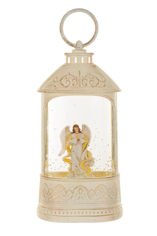 NEW-Musical White Led Lantern Snow Globe With Peaceful Angel