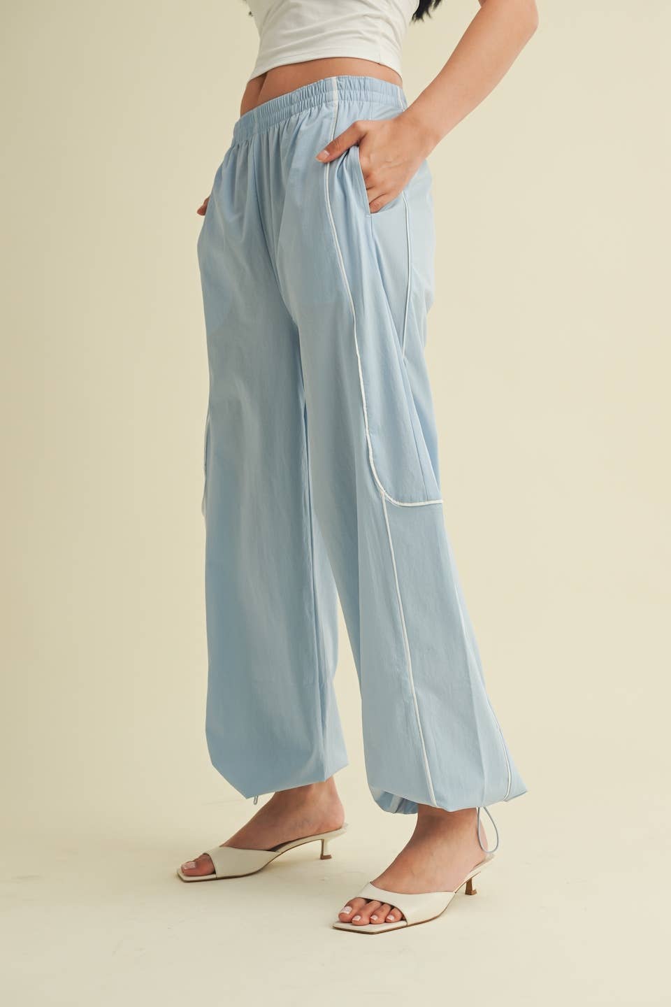 Nylon Track Pants with Contrast Piping