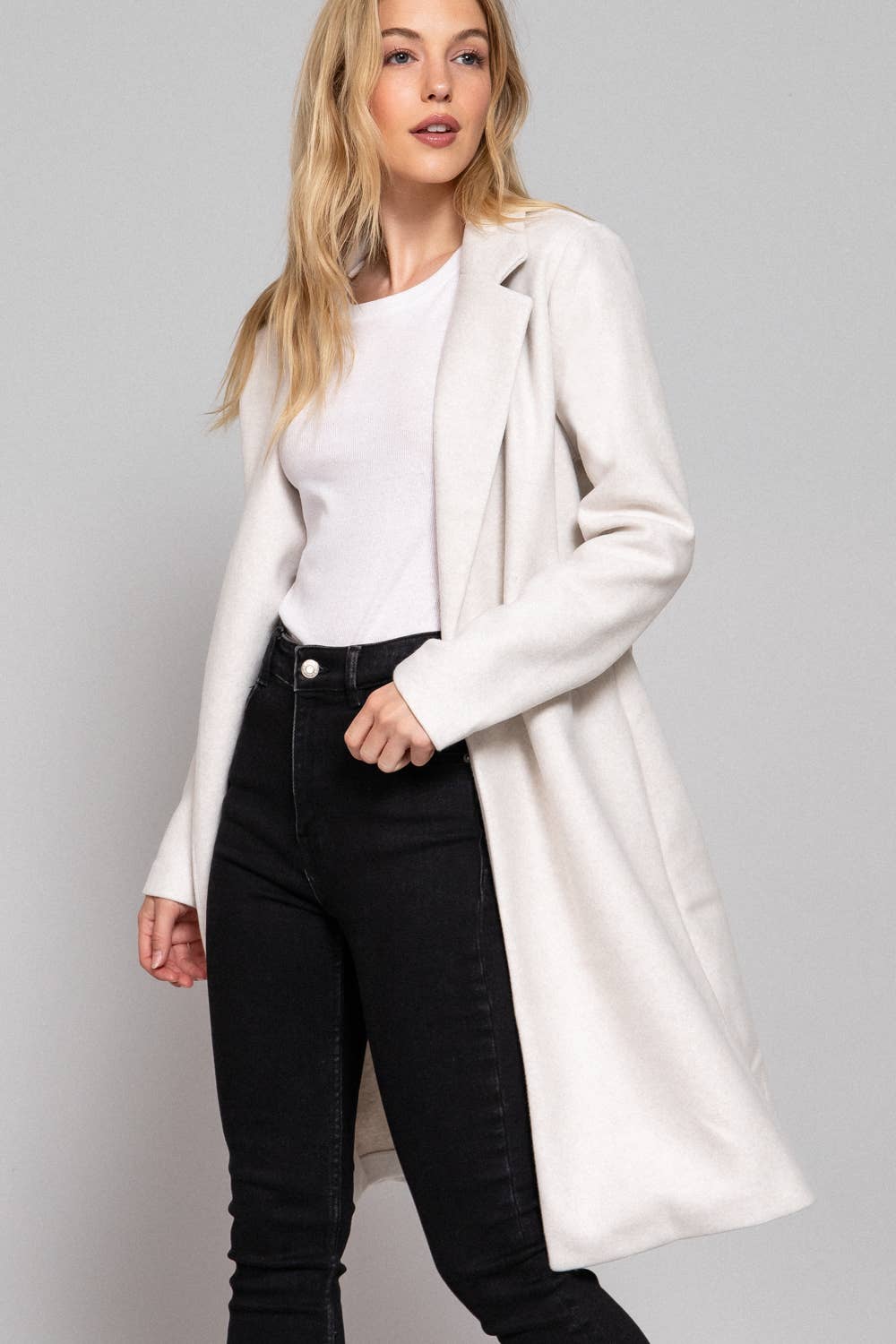 Long Sleeve Open Front Soft Felt Long Coat