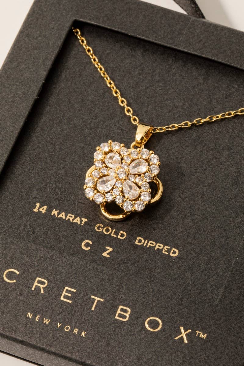 Secret Box Gold Dipped Cz Cluster Clover Pendant Necklace