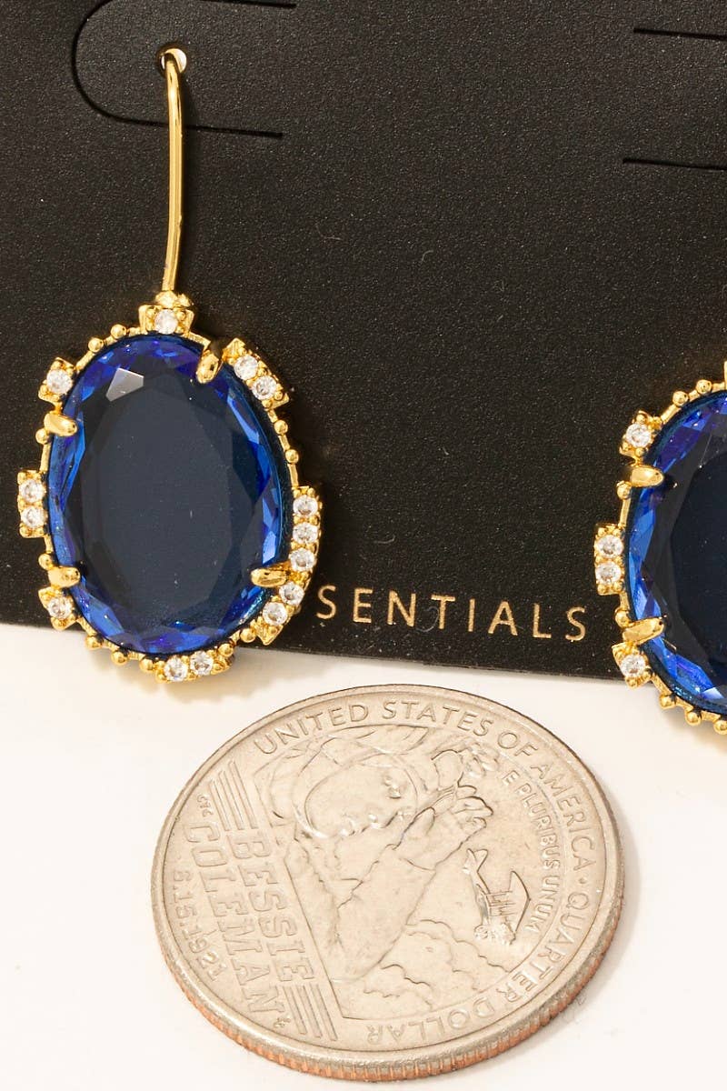 Gold Dipped Cz And Glass Oval Gem Dangle Earrings