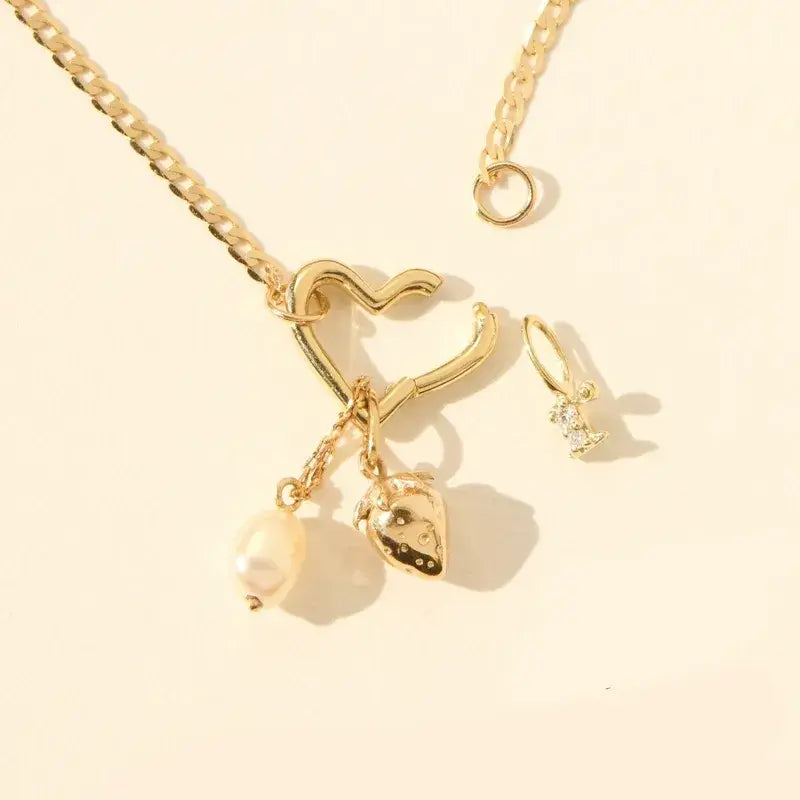 Heart Clasp Charm Necklace 18K Gold Stainless Steel