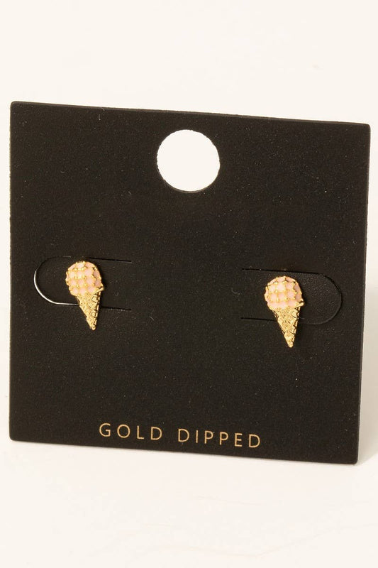 Gold Dipped Epoxy Ice Cream Cone Stud Earrings