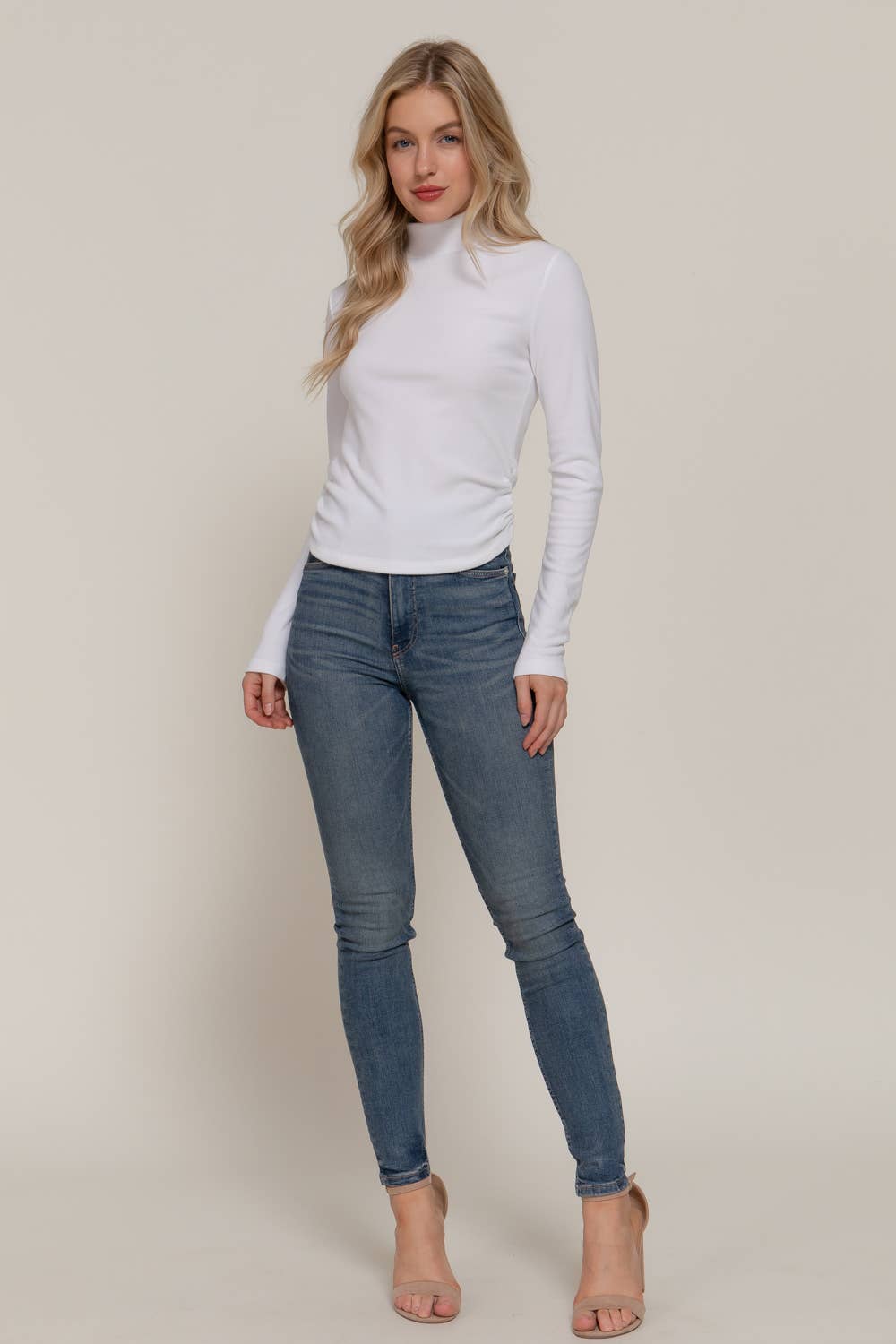 Long Sleeve Turtle Neck Side Detail Brushed Rib Top