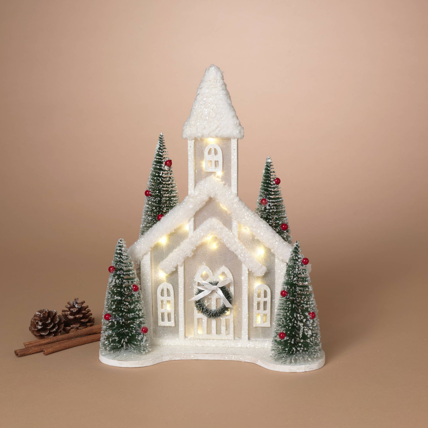 Christmas 16.25"H B/O Lighted Wood House w/ Tree & Timer
