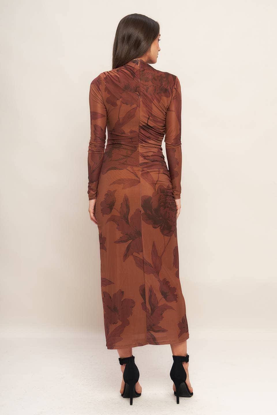 A printed power mesh midi dress - ID22936