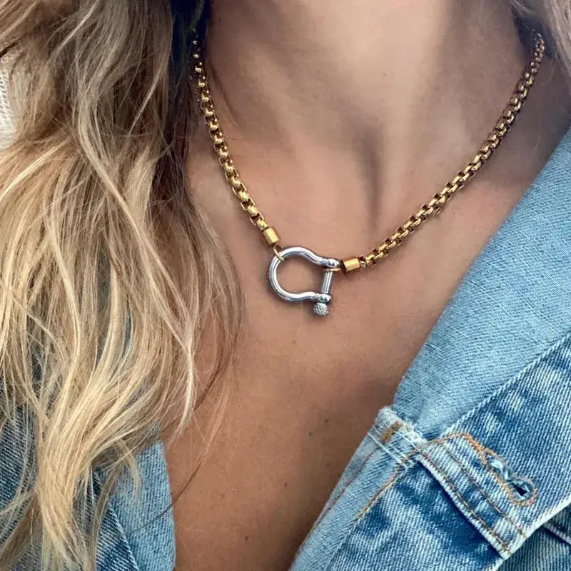 18K Gold Plated Stainless Steel Rope Buckle Necklace Jewelry