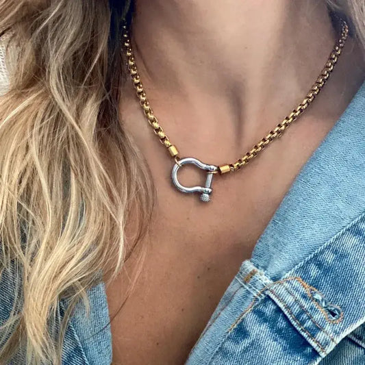 18K Gold Plated Stainless Steel Rope Buckle Necklace Jewelry
