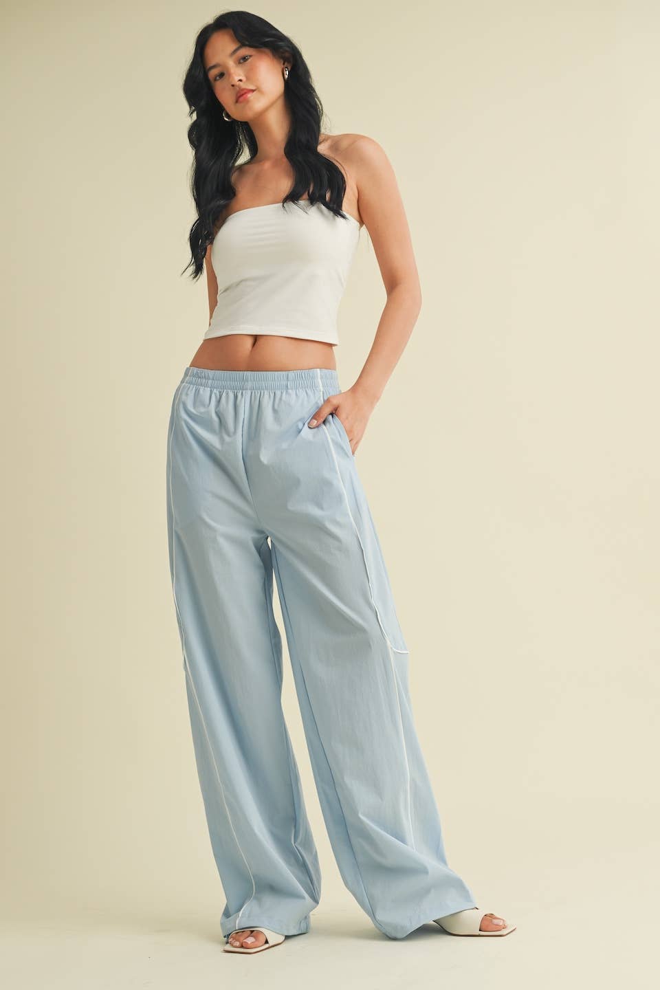 Nylon Track Pants with Contrast Piping