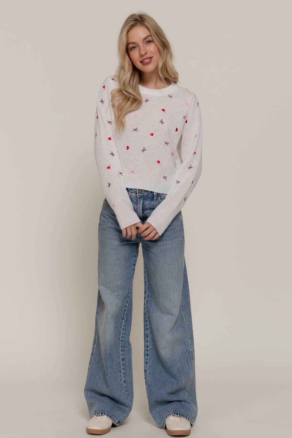 Long Sleeve Round Neck All Over Embroidery Sweater