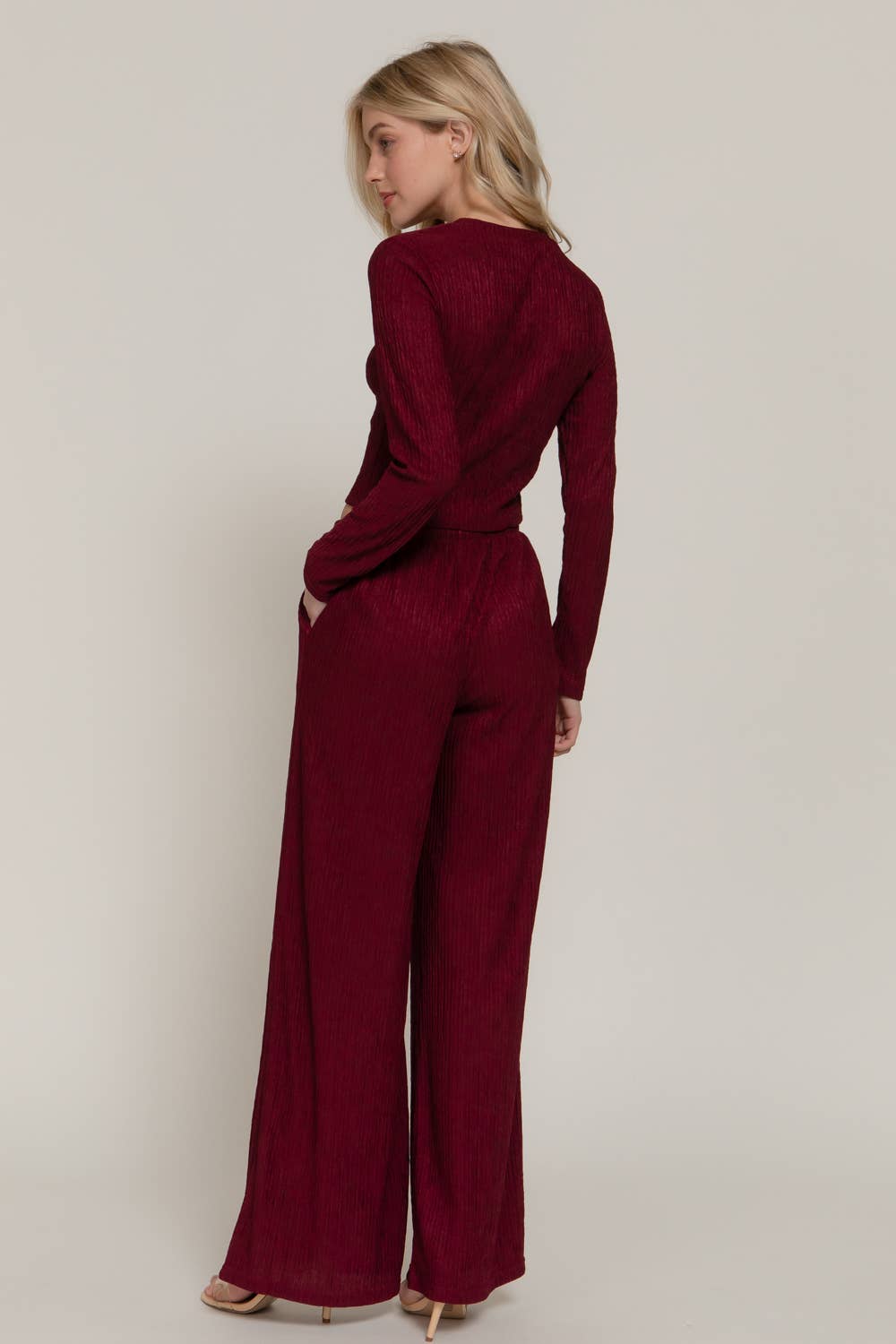 Long Sleeve Crew Neck Top & Waist Tie Long Pants Set