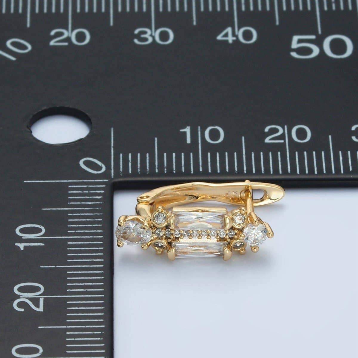 14K Gold Filled CZ Micro Paved Baguette English Lock Earrings | AD617
