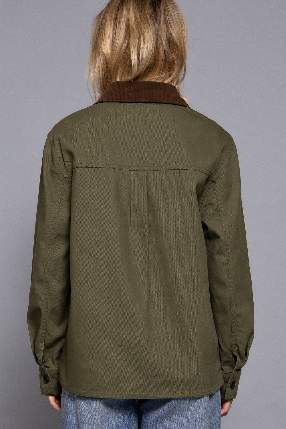 Long Sleeve Corduroy Collar Detail Cotton Twill Work Jacket