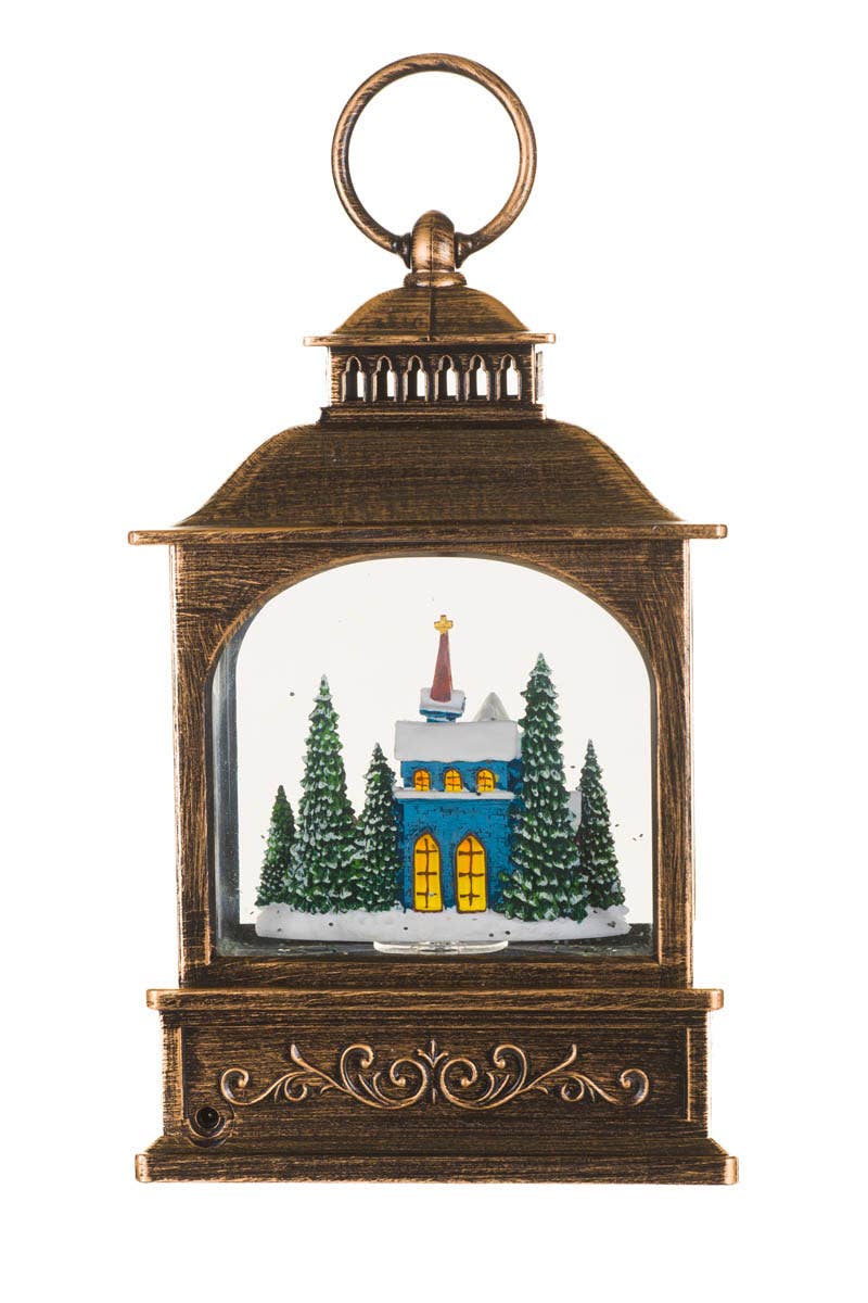 NEW-Bronze Led Lantern Snow Globe With Winter Joyride