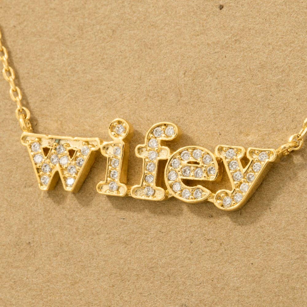Gold Dipped Cz Pave Wifey Pendant Necklace