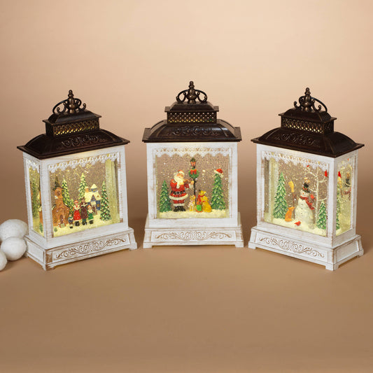 11"H B/O Lighted Musical Spinning Water Globe Lantern w/ Tim