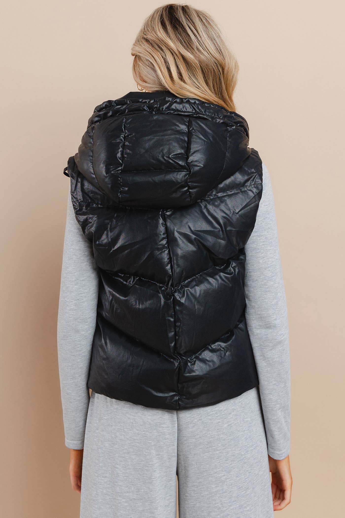 CV1170-Faux Leather Puffer Vest