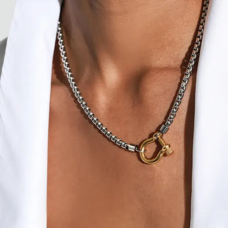 18K Gold Plated Stainless Steel Rope Buckle Necklace Jewelry