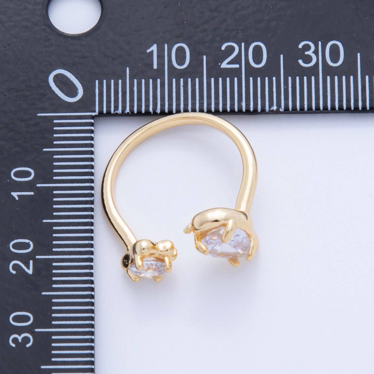 18K Gold Filled Double Clear Teardrop Round CZ Molten Claw Wrap Ring | O1754