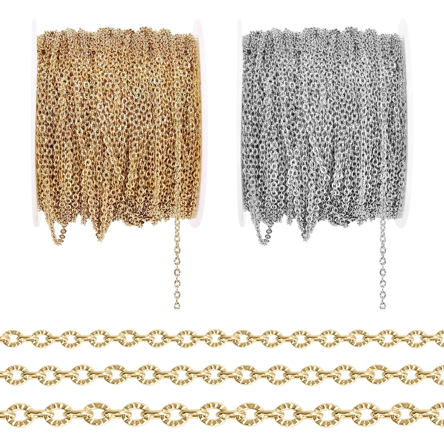 18K Gold PVD Stainless Steel Crimped Oval Chain - By The Foot / SPL1030