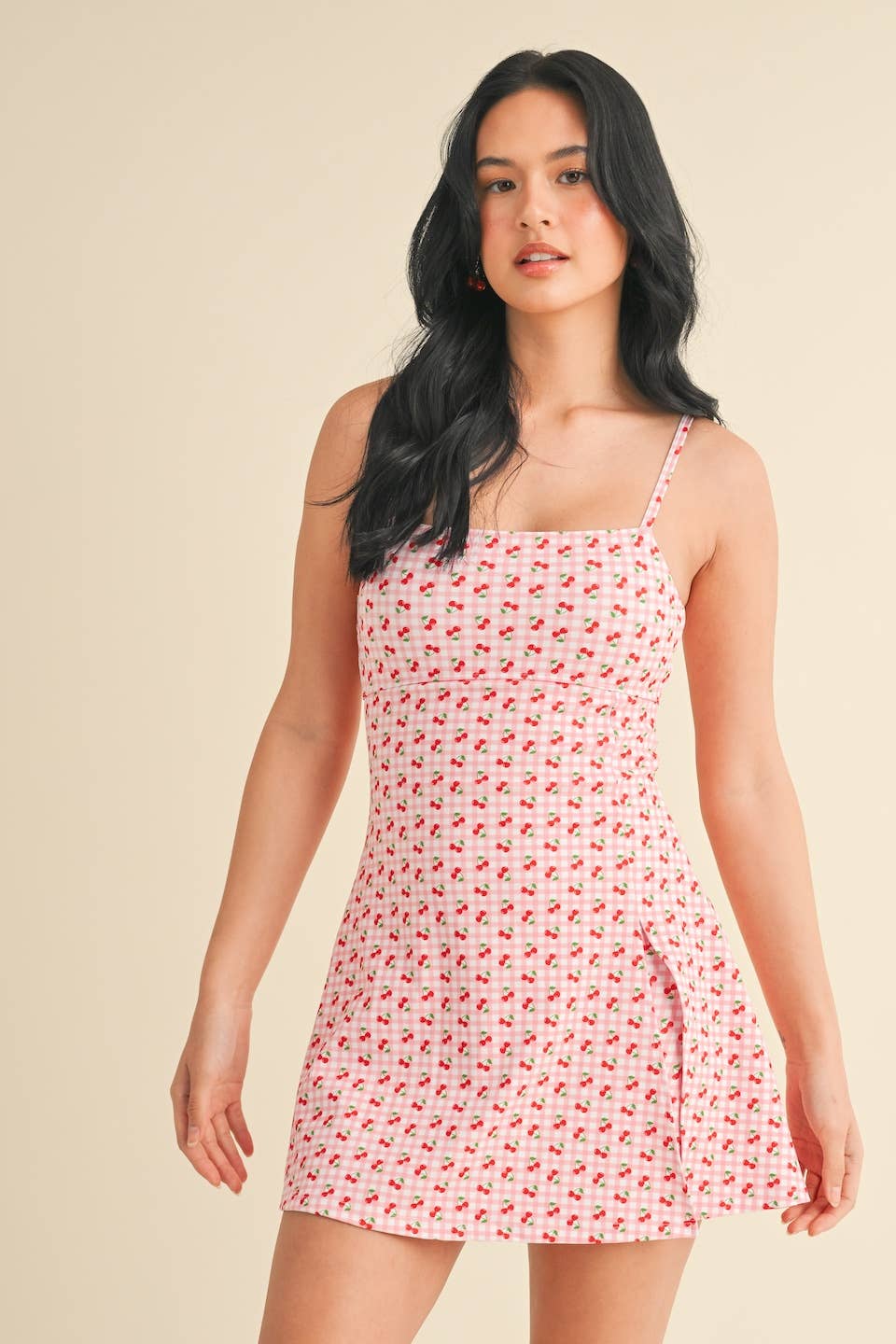 Cherry Gingham Print A-Line Mini Dress