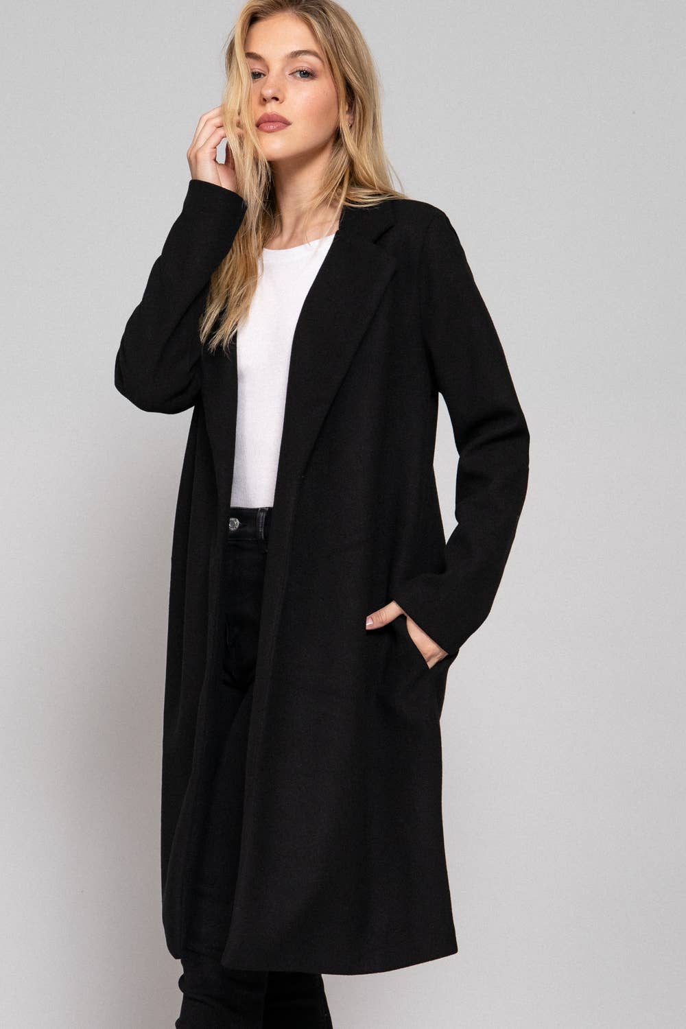 Long Sleeve Open Front Soft Felt Long Coat